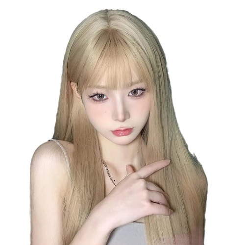 Starway Wig Female Long Hair Internet Celebrity Cos Girl Group Platinum Medium Long Hair JK Daily Age Reduction Round Face Full Headgear Style