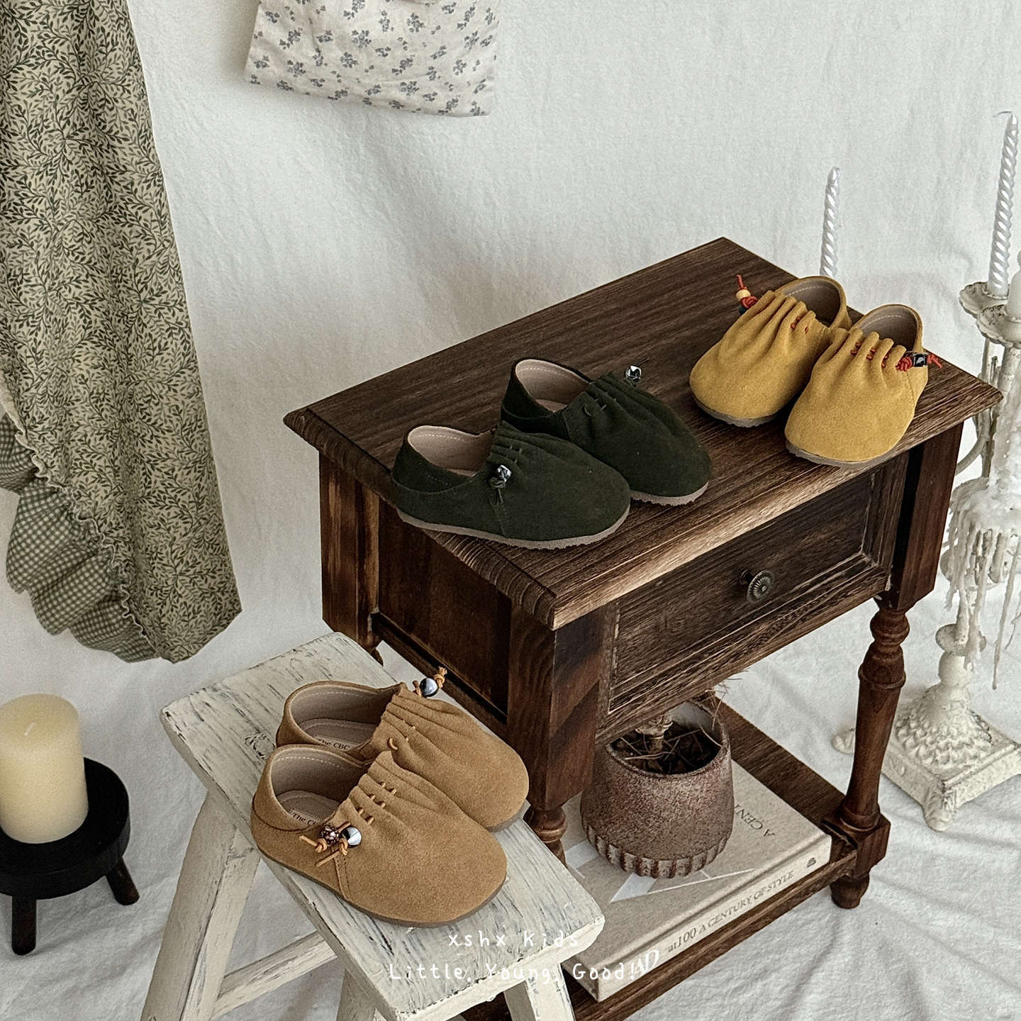 Xshx Kidsren's Mini Kangaroo Shoes One-Leg Elastic Wenzhou Kidsren's Shoes for Boys and Girls Autumn New First-Layer Cow Velvet Wide Head