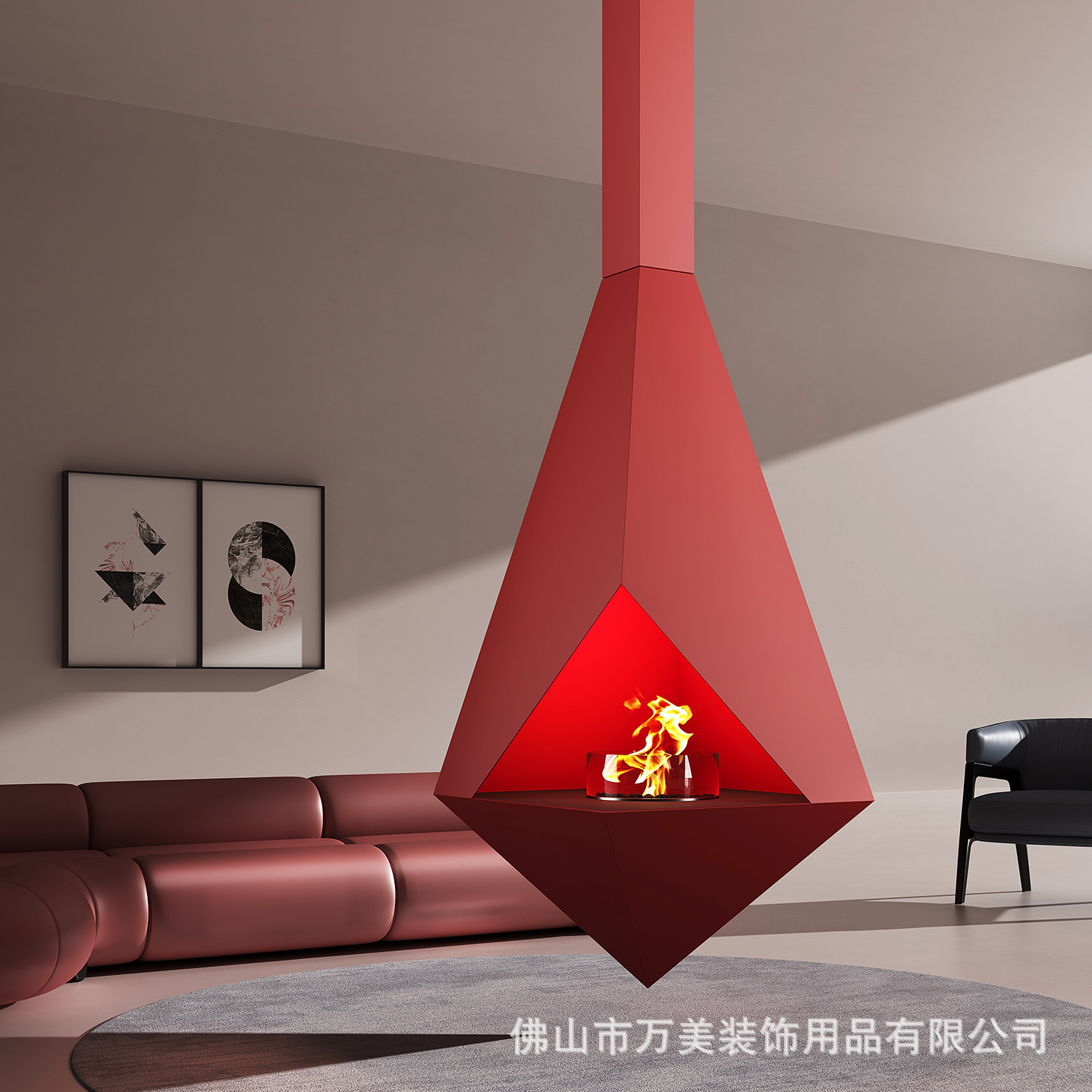Bamboo house special hanging alcohol real fire fireplace suspended 3D misting furnace for creating an atmospheric ambiance in open spaces