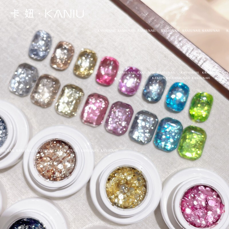 Kaniu Dazzling Large Glitter Nail Polish Gel, Trendy Gold and Silver Colors for Hands and Toes, Ultra-Thin Crushed Diamond Gel for Nail Art
