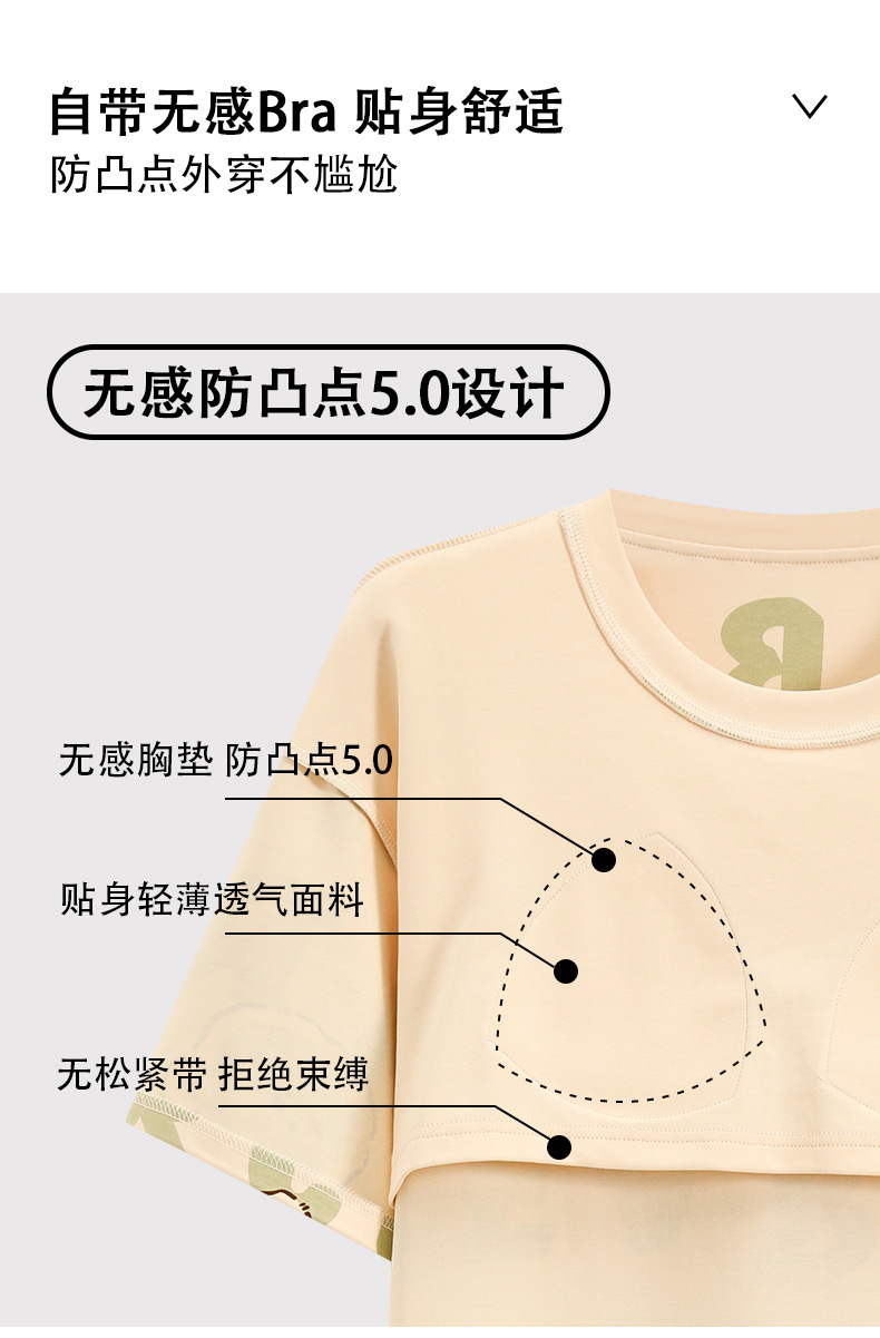 夏季短袖带胸垫睡裙女免穿内衣睡衣短袖裙家居服套装卡通可爱甜美详情4