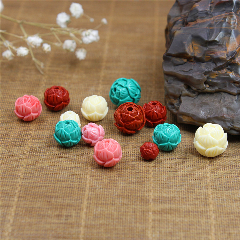 高含量朱砂莲花珠 粉贝仿松石车挂流苏饰品材料 diy树脂饰品配件