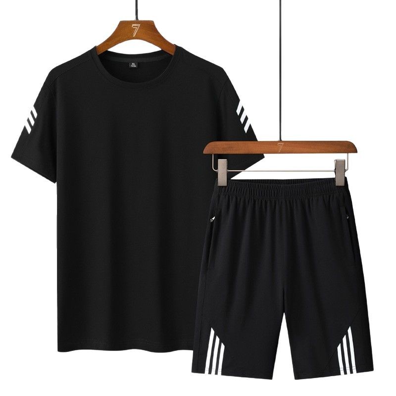 Transfronterizo king size tres barras set hombre ropa deportiva hombre mangas cortas pantalones cortos de verano tendencia delgada con blusas image 6
