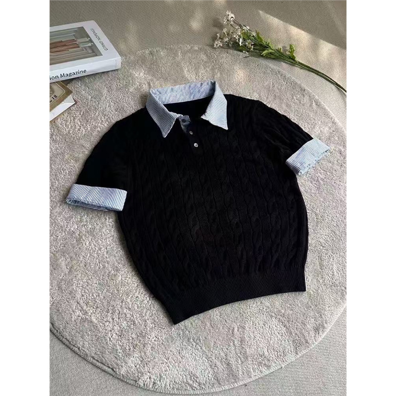 Polo camisa de punto camiseta de manga corta camiseta masculina falsa camiseta de dos piezas entrelazado viejo dinero viento hielo seda fábrica transfronteriza al por mayor