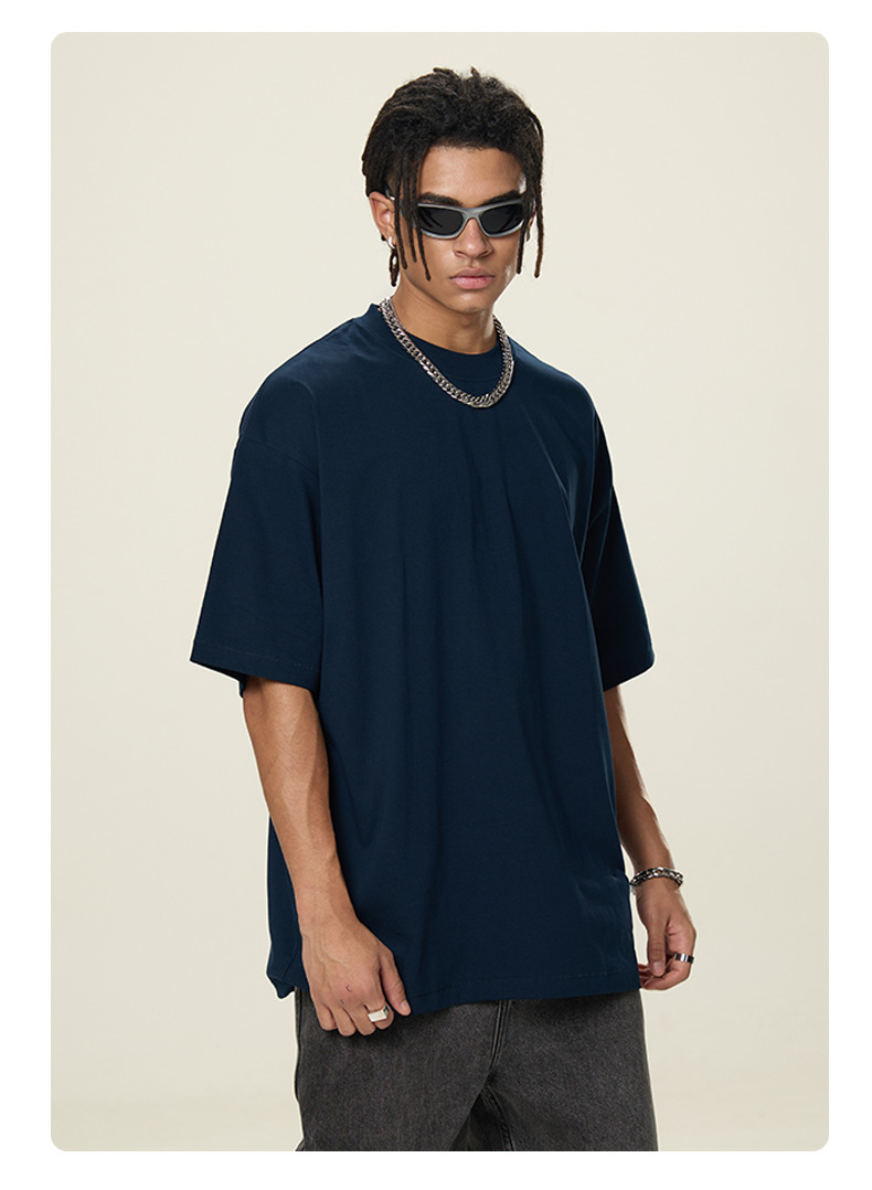 boy RS Fashion|New Cross-Border 350G Heavyweight Pure Cotton Short Sleeve FOG Earth Tone Drop Shoulder Men's T-Shirt_voghion.com