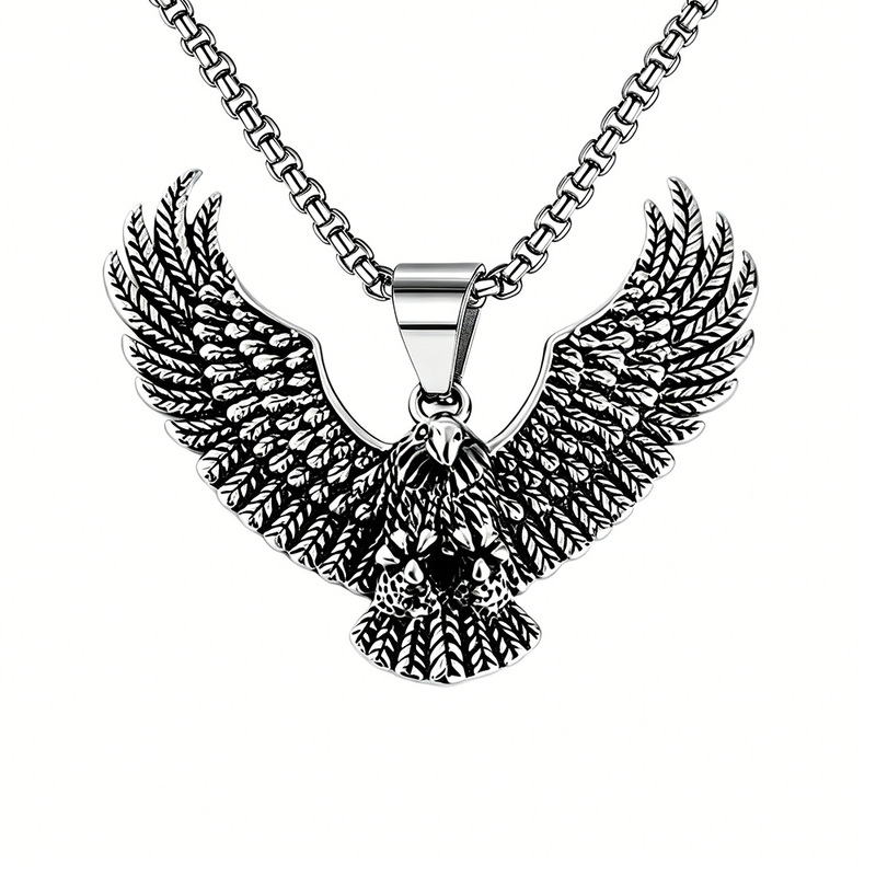 Factory direct fashion eagle pendant punk stainless steel necklace retro trendy male personality casting Eagle wholesale
