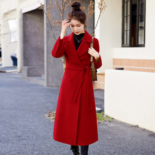 雙面羊絨大衣女2023新款秋冬修身時尚氣質羊毛新娘紅色毛呢外套