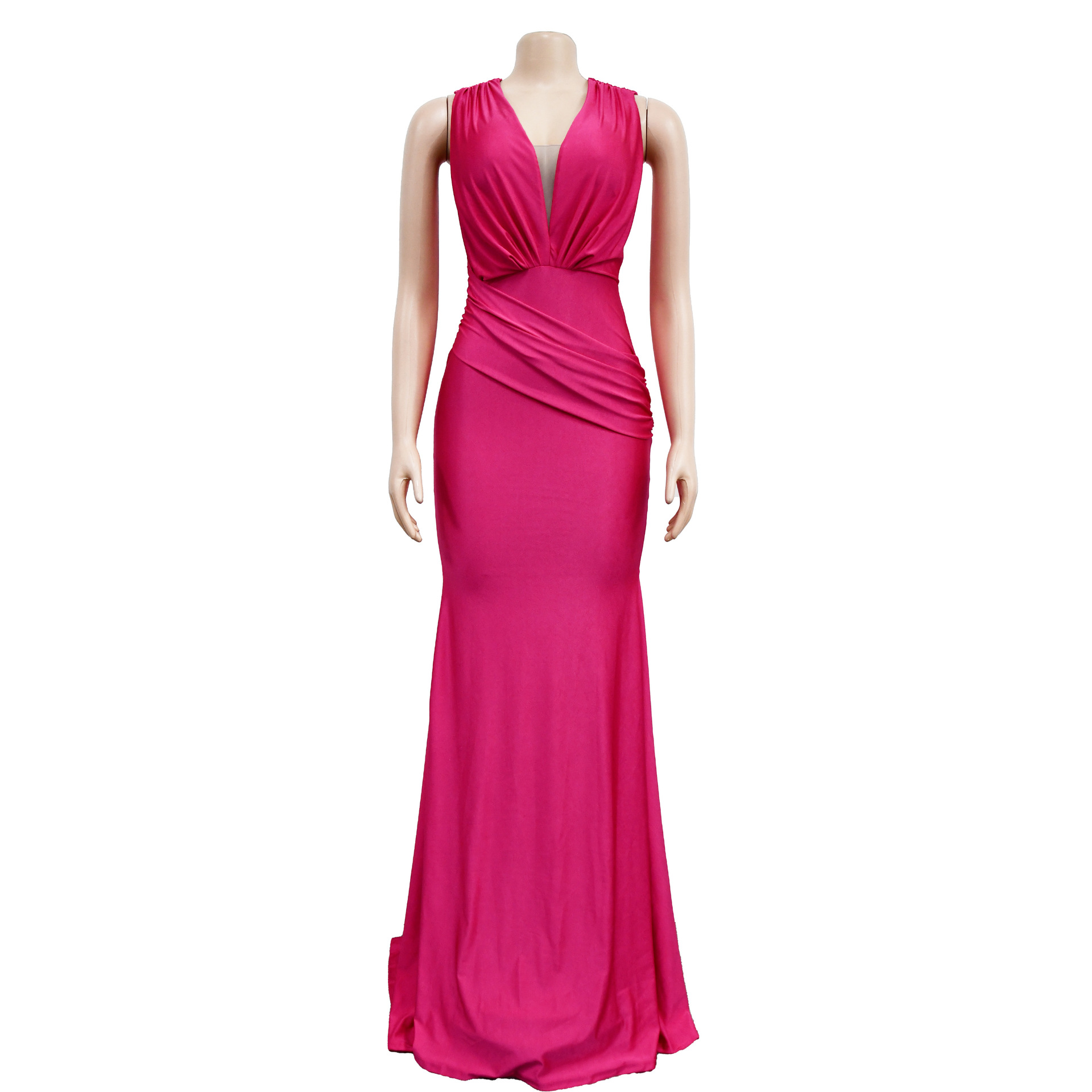 Abito lungo donna scollo a v plissettato elegante da sera_voghion.com