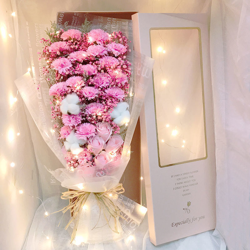 해피핑크 카네이션 선물상자 60cm 선물상자-부케+선물상자+LED조명