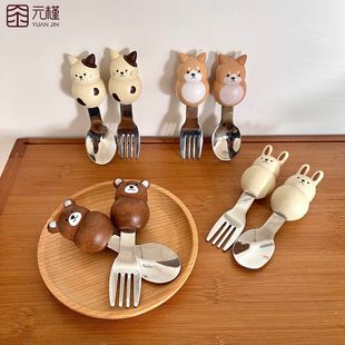 Big Sale! Stainless Steel Fork and Spoon Amazon Dropshipping Live Broadcast Popular Ins Tableware Cartoon