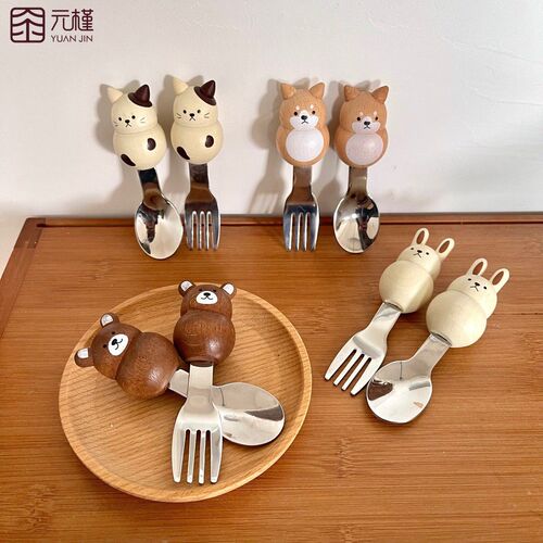 【Metallic Bamboo】Stainless Steel Fork and Spoon for Amazon One-Time Shipping Live Streaming Influencers Instagram Tableware Cartoon