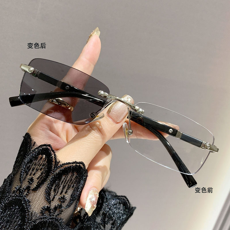 Comercio de cambio de color sin marco anti-luz azul gafas de miopía de alto nivel para hombres cortar el borde con grado sin marco gafas de miopía de mujer