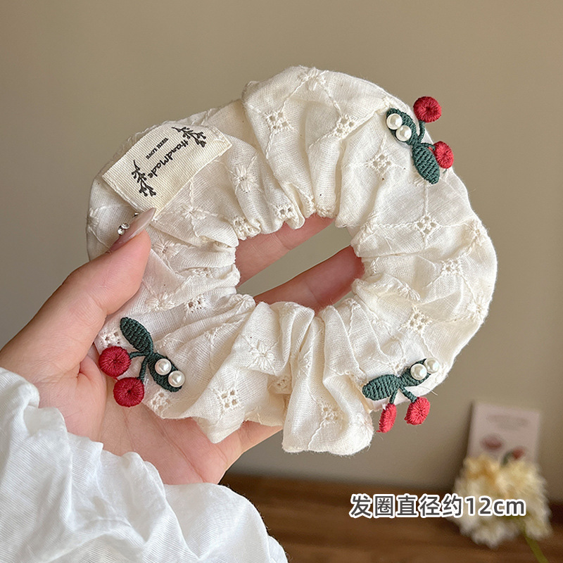 可爱红色小樱桃蕾丝大肠发圈女高级感百搭头饰扎头发大号春夏发绳|undefined