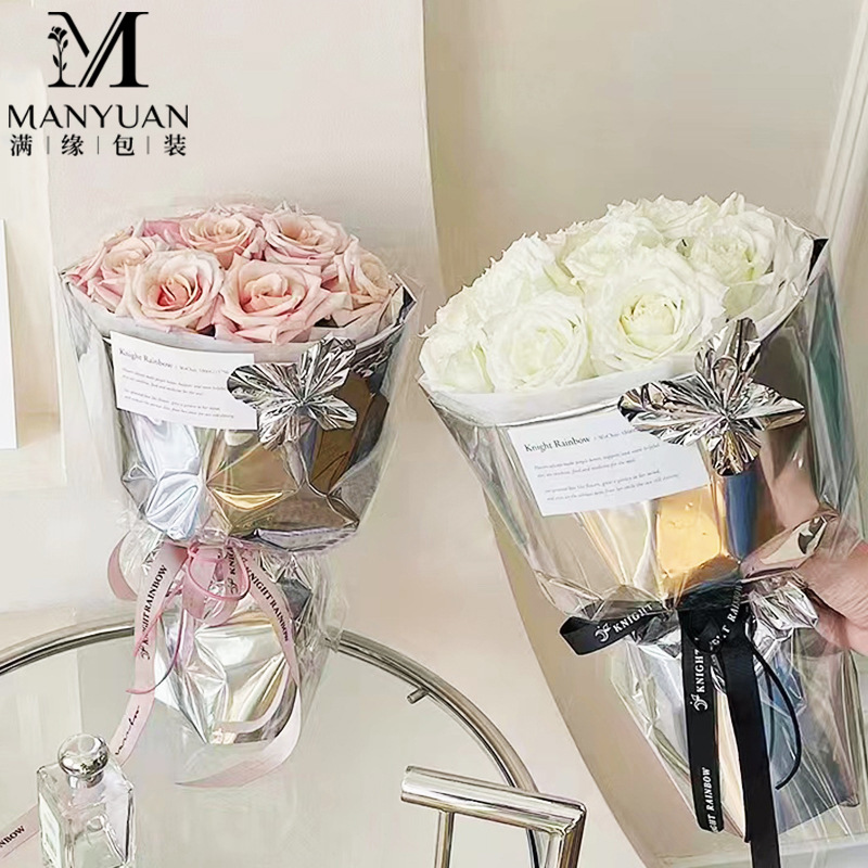 Espejo brillante papel de envolver papel de arte papel de metal impermeable ramo de flores de plata papel reflectante papel de aluminio