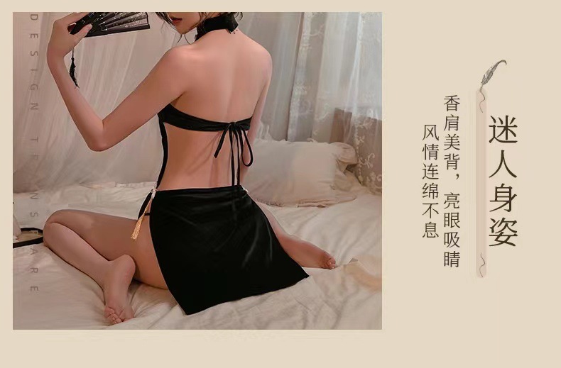 Plus Size Chinese-Style Cheongsam Lingerie, Halter Neck Backless Embroidered Babydoll Pajama — detail image 13