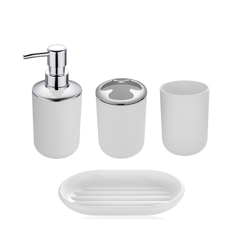 Europeo y americano en stock Baño de plástico lavado de cuatro piezas conjunto simple baño suministros cepillo de dientes enjuague bucal taza combinación Kit al por mayor
