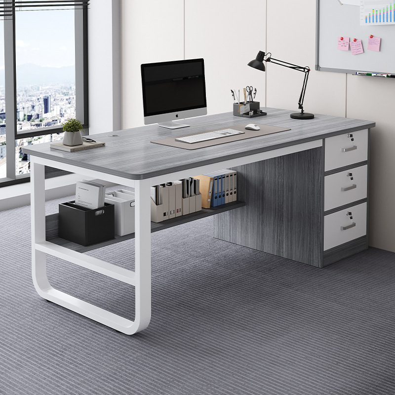 Simple desktop computer desk for one person with drawer lock, modern office staff desk