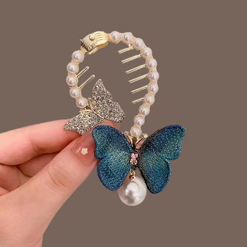 Women's Elegant Lady Streetwear Tassel Flower Butterfly Alloy Plating Inlay Artificial Pearls Hair Claws display picture 11