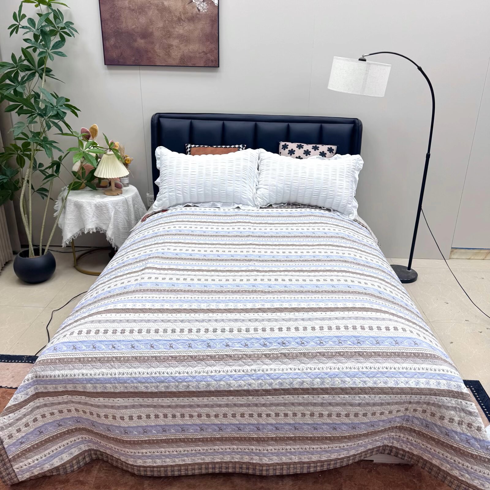 New Style Bed Cover Ins-Style Puff Double-Layer Gauze Quilted Machine Washable Bed Sheet Tatami Double Bed Mattress Topper
