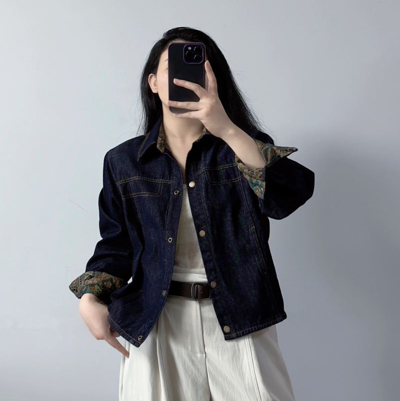牛仔外套 2025秋季新款 复古设计感翻领单排扣长袖宽松休闲上衣女|undefined