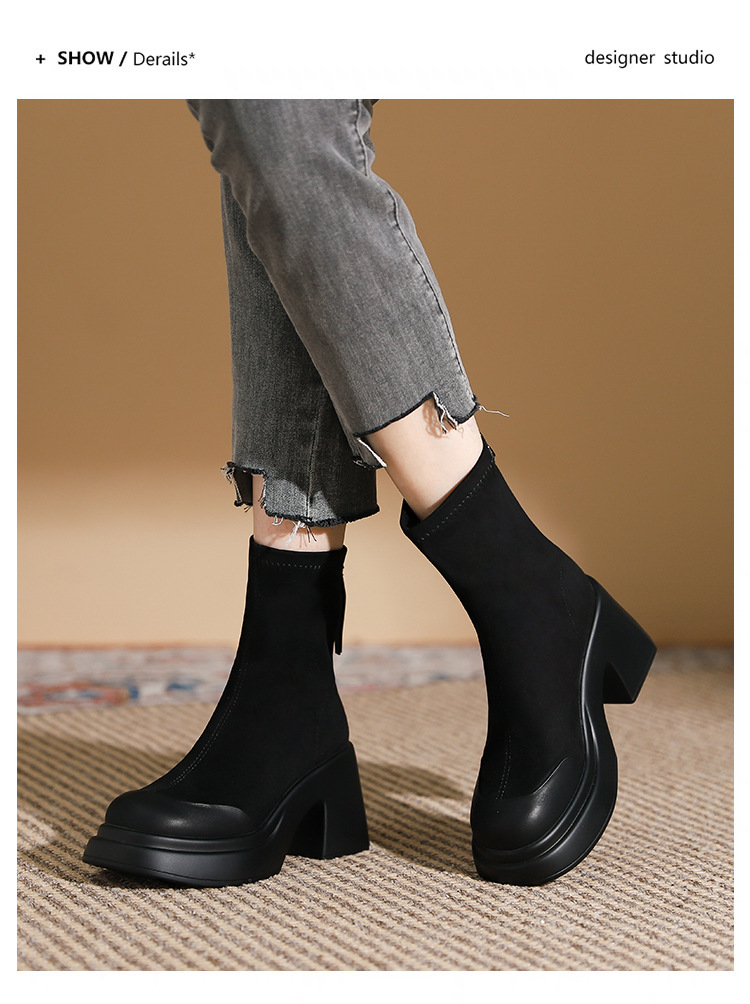 Bottes courtes Martin à talons hauts de 8CM et semelle épaisse pour femmes, bottes fines et élastiques, nouvelle collection 2024_voghion.com