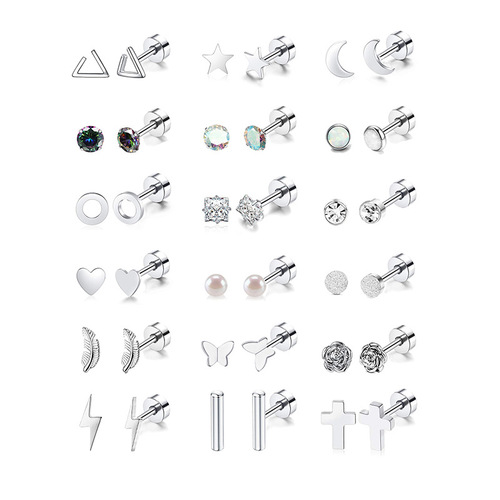 Best Selling 18 Pairs of Aurora AAA Zirconium Earrings with 316L Stainless Steel Body Piercing Jewelry on Amazon