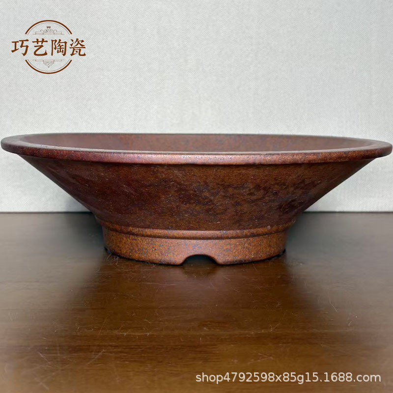 Yixing Purple Sand Flower Pot Large Round Bonsai Flower Pot Creative Handmade Firewood Old Retro Style Stoneware Pot New Style