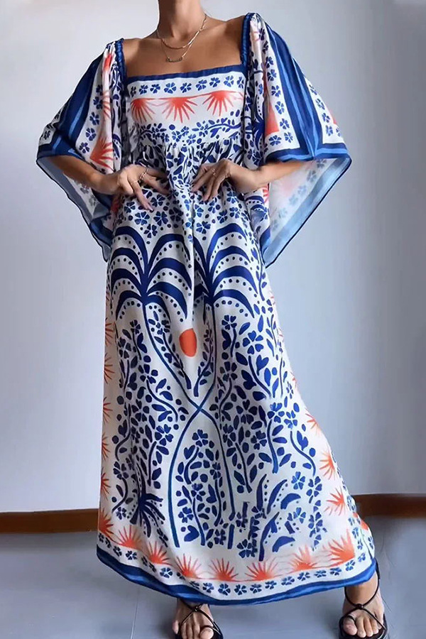 Women's Regular Dress Casual Boat Neck Backless Nine Points Sleeve Printing Maxi Long Dress Daily Tea Party display picture 4