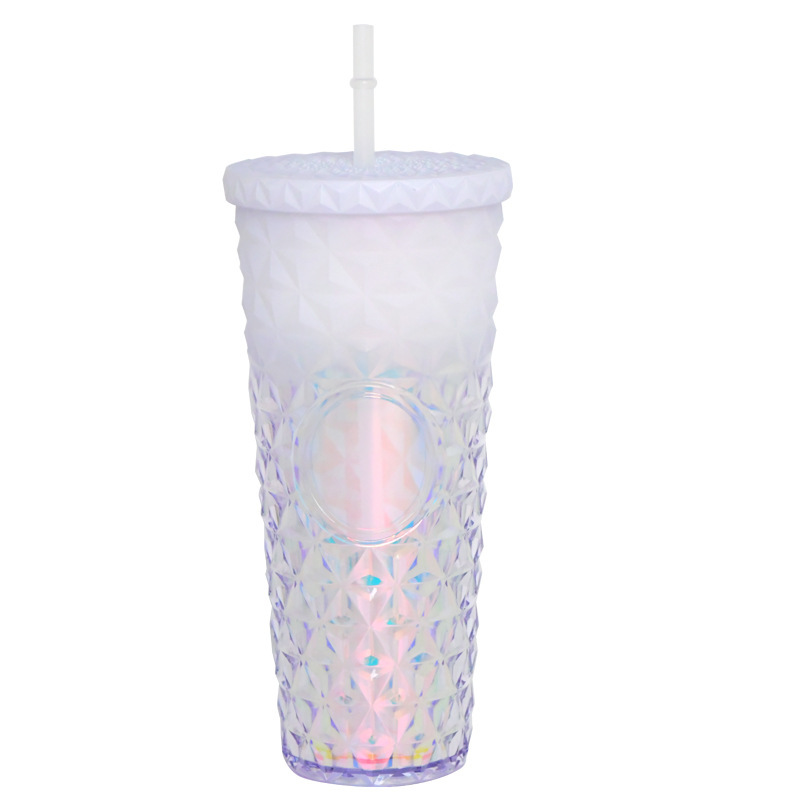 プラスチックカップ新型二重クリエイティブグラデーションマーメイドテールストローカップドリアンカップメッキカラースパンコールカップ|undefined