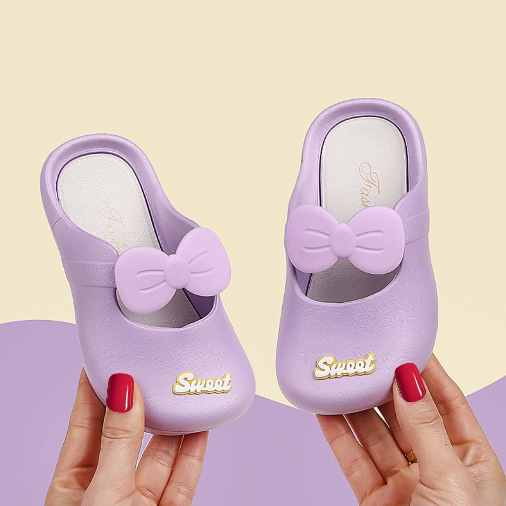 Детские тапочки, летние домашние домашние тапочки для девочек с мягкой подошвой и бантом принцессы, детские пляжные тапочки маленького и среднего размера