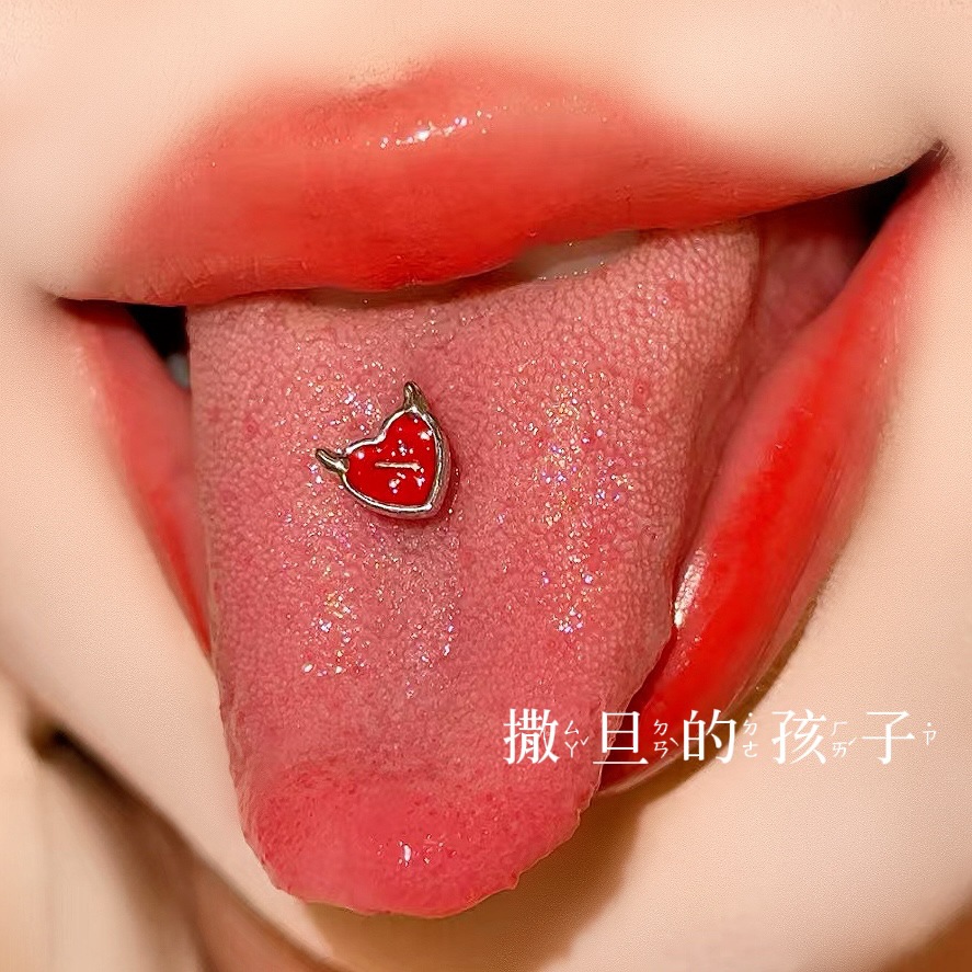 Satan's Child Devil Red Tongue Ring 316L Surgical Steel Tongue Piercing Jewelry detail image 3