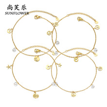 跨境热销不锈钢海豚海星沙滩脚链轻奢简约圆钻海洋系列脚饰女百搭