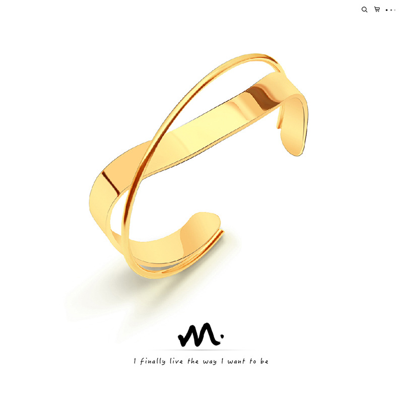 Europeo y americano ins estilo simple temperamento nicho Cruz brillante pulsera abierta titanio acero chapado 18K oro real pulsera hembra z195