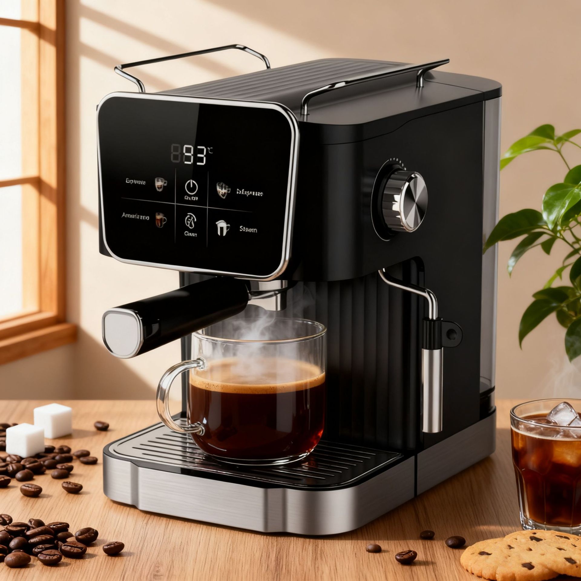 Italian Coffee Machine Household Small Semi-Automatic Milk Foam Steam 20Bar Color Screen Smart Coffee Machine Amazon Factory