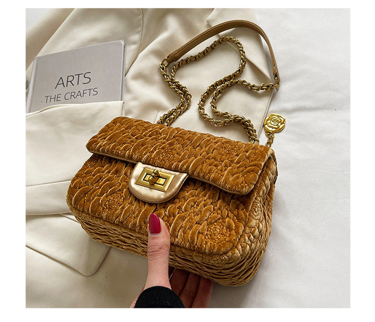 Toamnă și iarnă pentru femei 2024, la modă nouă, lanț de catifea Camelia, geantă crossbody pătrată mică, grasă la subrat_voghion.com