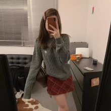 Royee 自由贝拉 慵懒风韩系字母刺绣套头学院麻花毛衣女内搭冬季