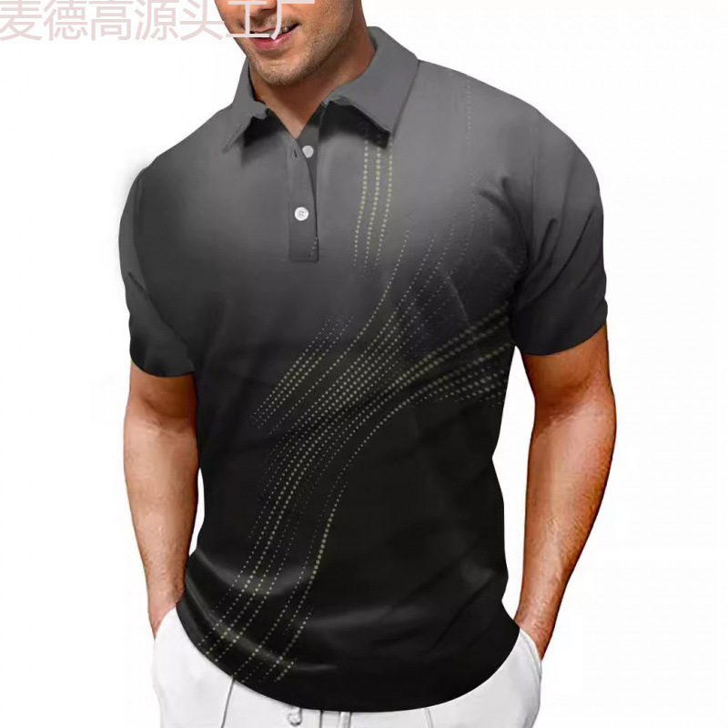 Factory Direct Sales Men's Button-Down Polo Shirt Short-Sleeved Golf Shirt Casual Printed Slim Polo Shirt Factory Direct Sales Men's Button-Down Polo Shirt Short-Sleeved Golf Shirt Casual Printed Slim Polo Shirt