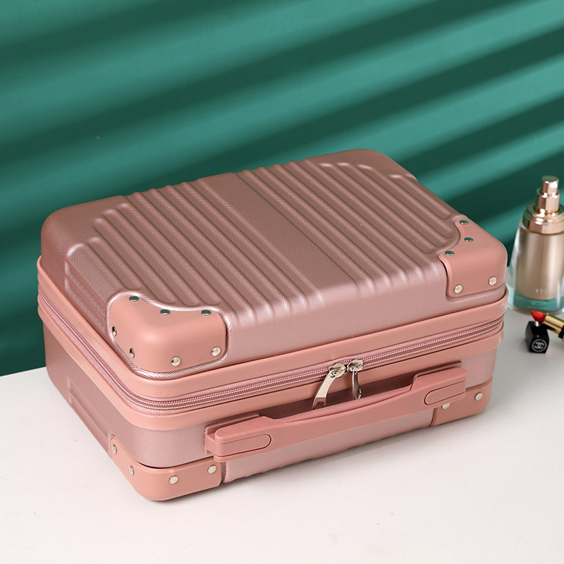 Maleta de rayas verticales retro coreana, estuche de cosméticos, maleta pequeña de 14 pulgadas, caja de almacenamiento portátil, caja de regalo de mano