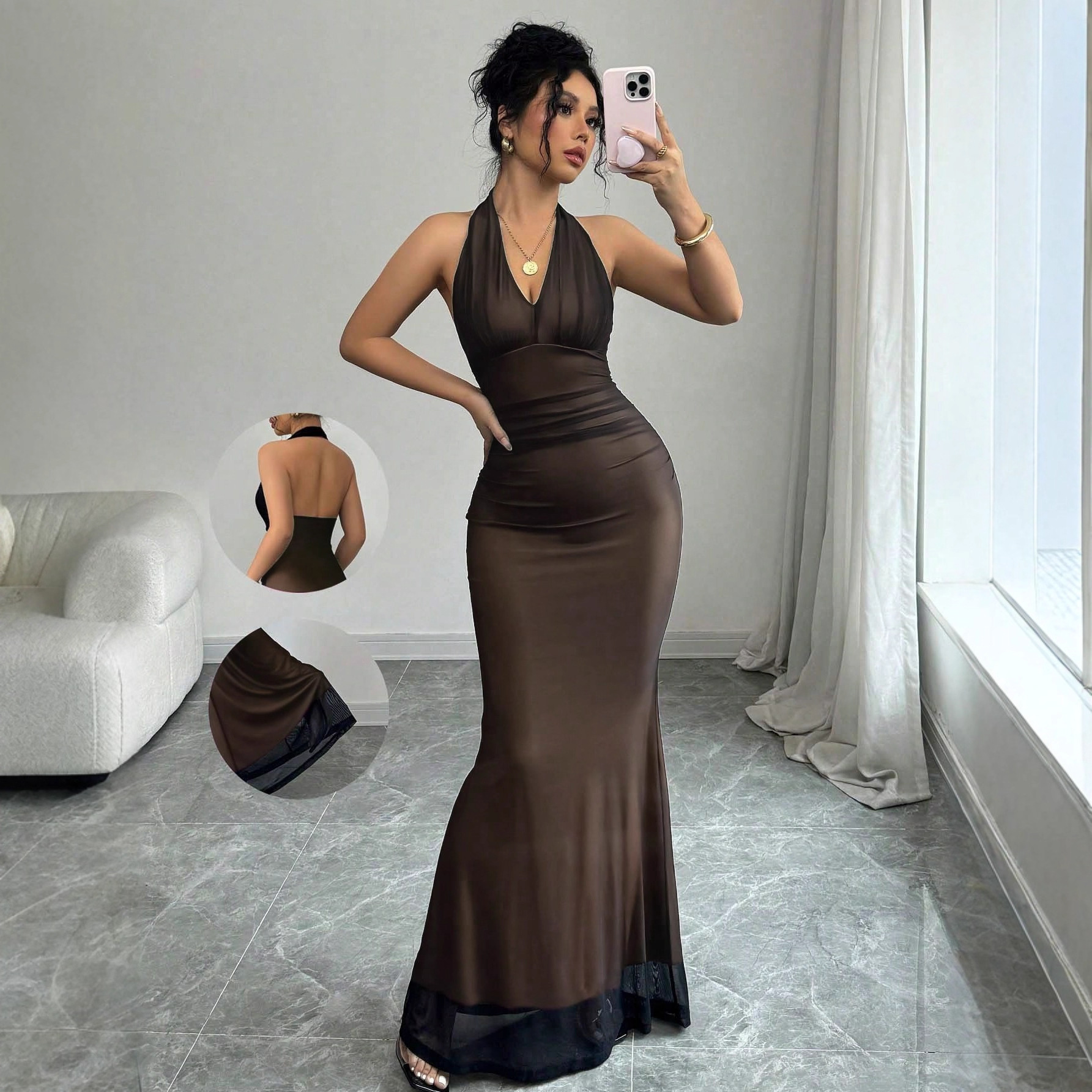 Cross-Border European And American Foreign Trade 2025 Summer New Women's Sexy Halter Mesh Pure Desire Sleeveless_ecoleips.com