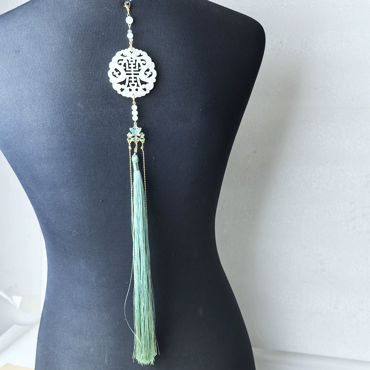 Hanfu Bengyoku мантии Новый китайский стиль юбка с конским лицом на талии Древний стиль имитация нефрита длинная кисточка подвеска классический аксессуар