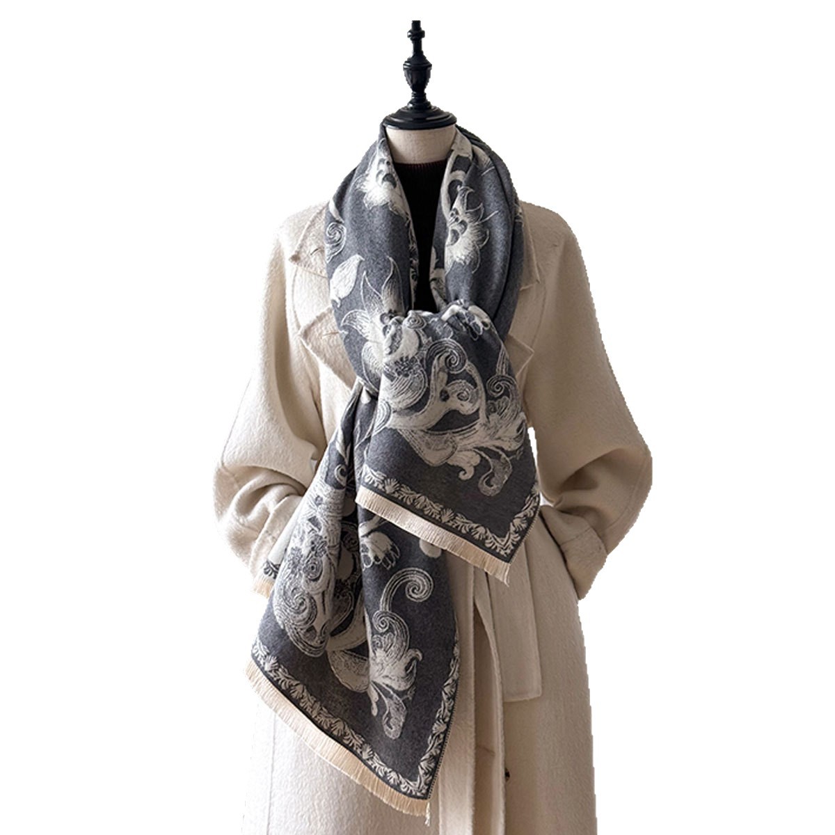 Herbst- und Winterblumen verweilen mit Schmetterlingen, einfacher warmer Damenschal aus Kaschmirimitat, modischer und vielseitiger langer Schalumhang_voghion.com