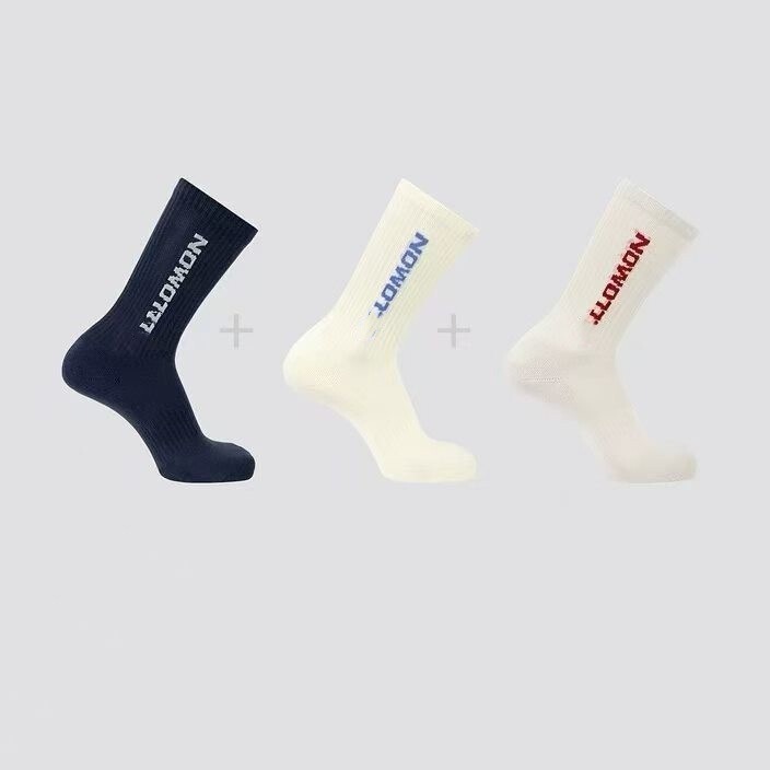 Cross-Border Salomon Socks with Towel Bottoms, Mid-Length Versatile Letter Socks for Autumn and Winter Sports, Unisex Socks