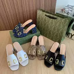 Foreign Trade Slippers for Outer Wear Metal Thick Heel Slippers 03 Summer Square Toe Sandals g Family Horsebit Candy Color