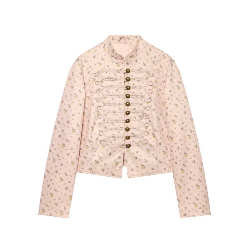 ZA 2026 Autumn Fashion Hot-Selling Women's Clothing Elegant Stand-Collar Small Floral Print Blazer with Shoulder Pads 4341706