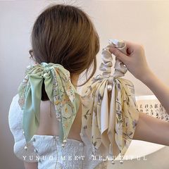 Summer fresh bow ribbon hair band pearl pendant ponytail hair accessories 2022 new French silk scarf headband