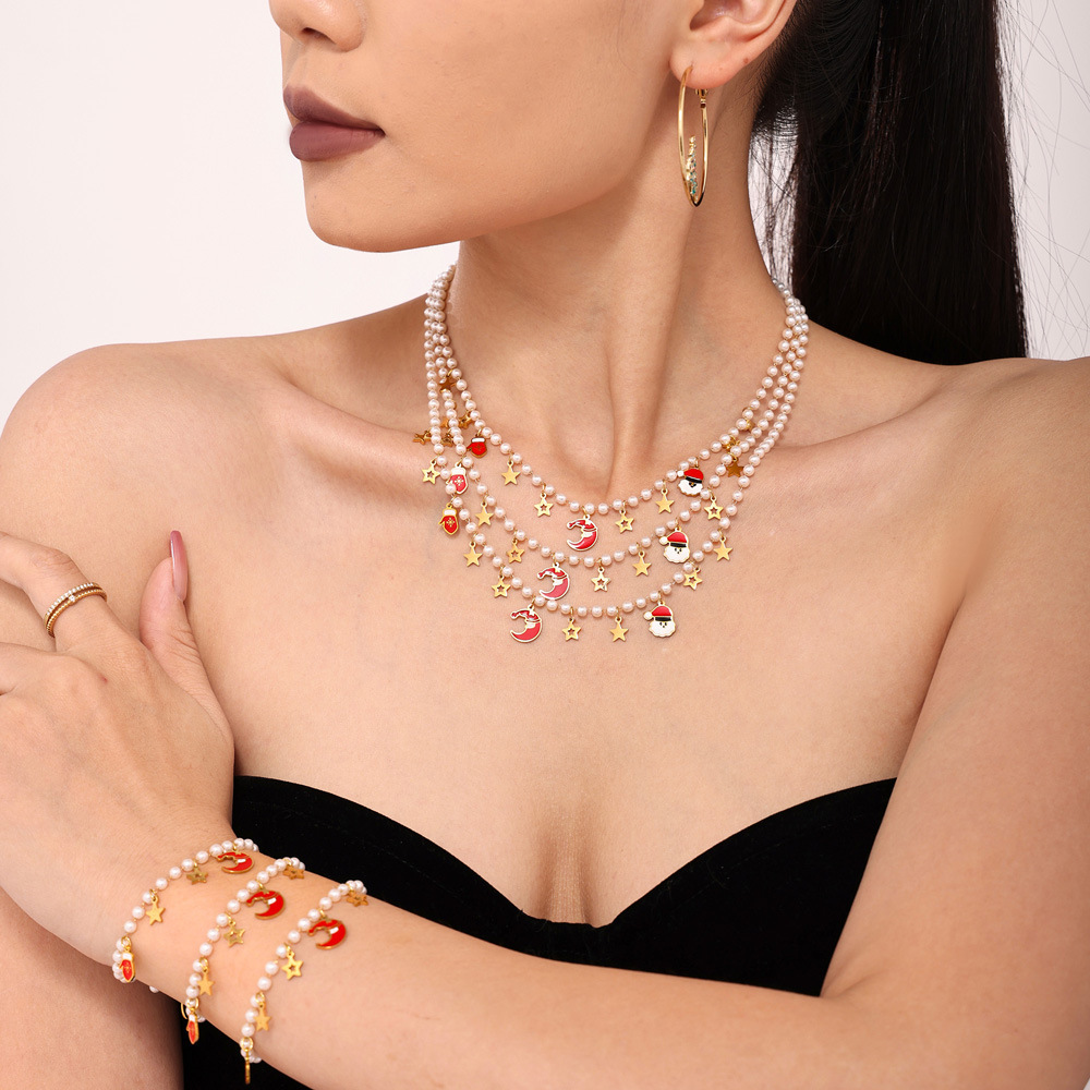 Navidad encantadora pesos de dibujos animados esmaltado colgante collar conjunto de pulseras de moda combinación de diseño creativo