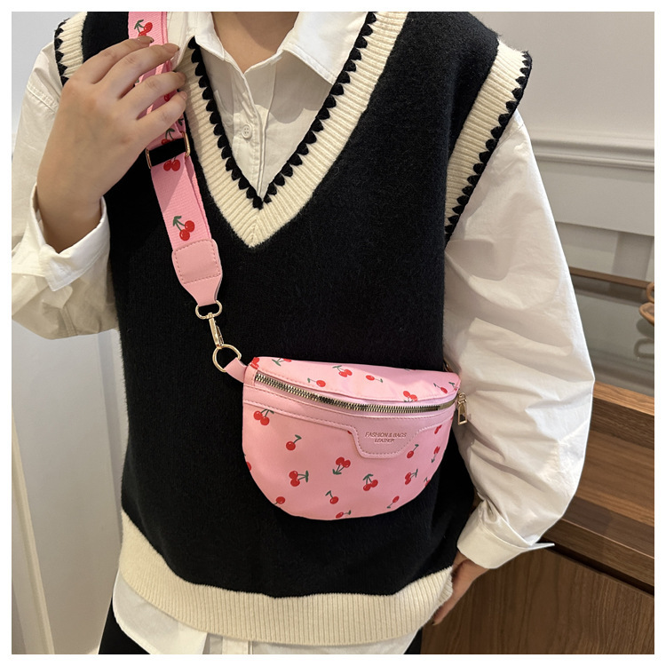 97g Weight Polyester Lining Material Zipper Closure Type Single Shoulder Strap Strap Type Fanny Pack Bags Type Holiday, Daily Occasion PU Material Cherry Pattern All Seasons Season Women's Gender Cute, Streetwear Style Dumpling Shape Shape Women's Cute Streetwear Cherry PU Waist Bags 9