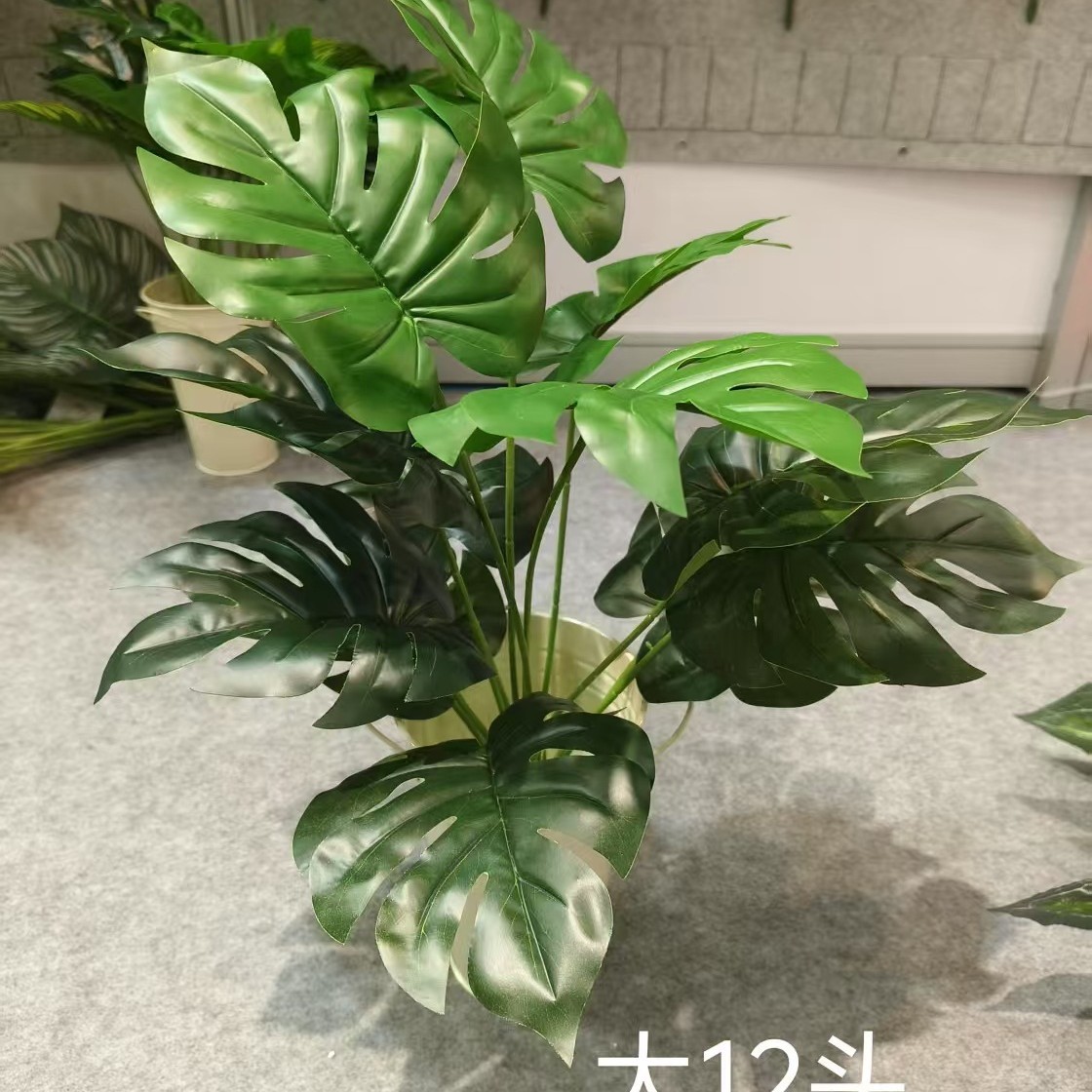 Flor de simulación al por mayor 9 hojas de monstera de simulación verde sobre pegamento Monstera simulación de pared de plantas flor de simulación