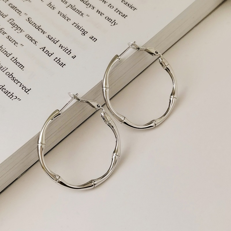 Bamboo earrings, silver 925 sample, light luxury style, 925 sample silver