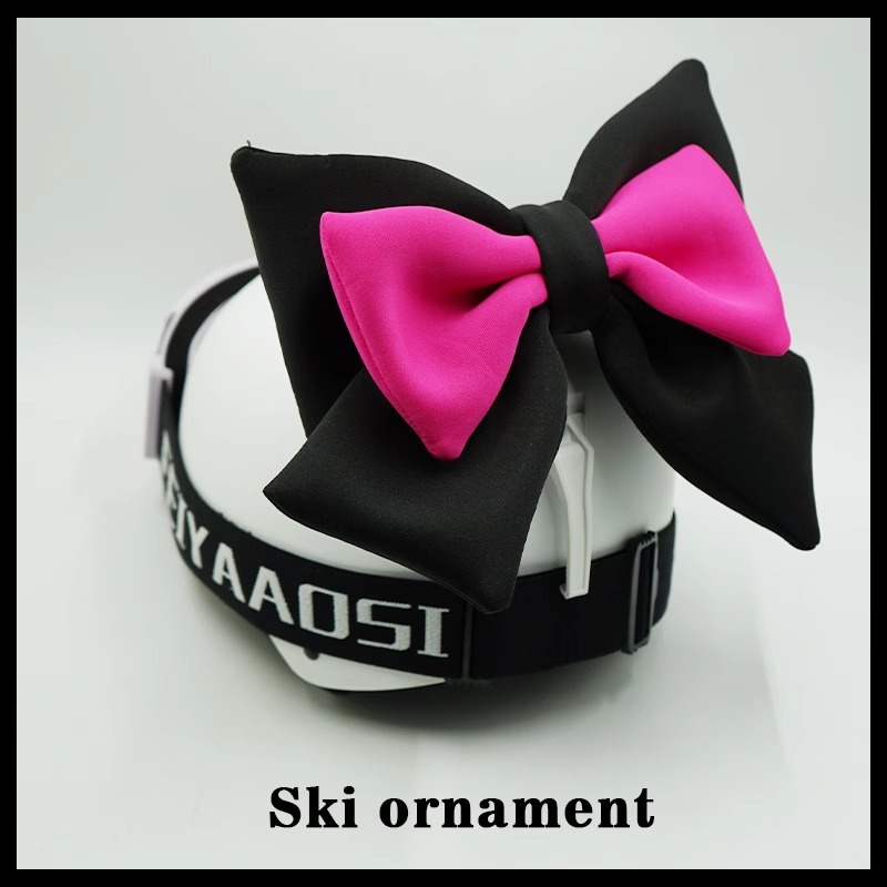 Black and rose red double-layer bow decoration riding equipment ski helmet